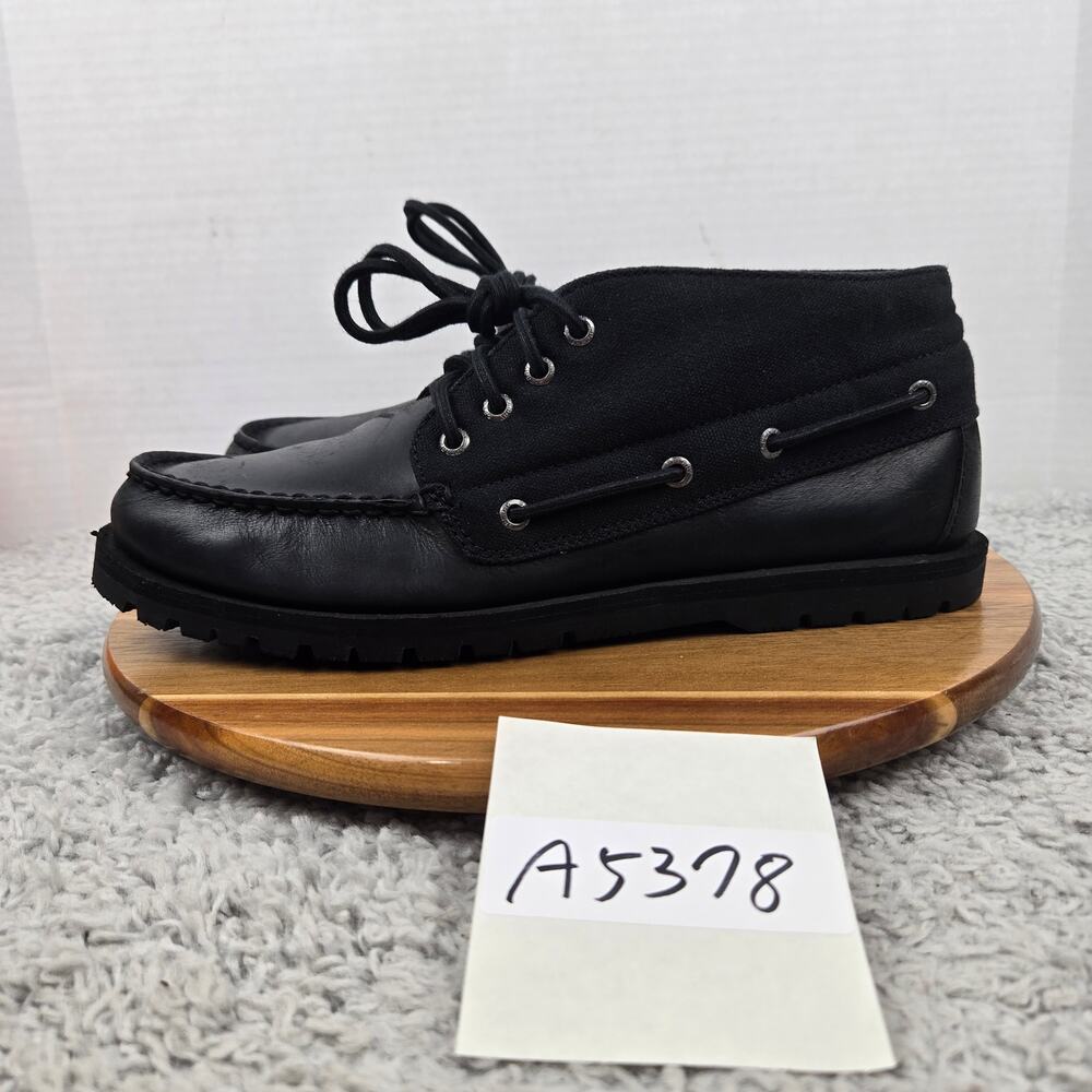Sperry Top Sider Mens 11M Leeward Triple Black Leather Canvas Lug Chukka Boots